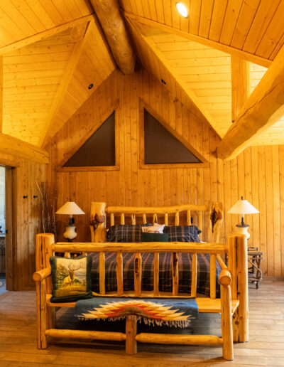 A log home bed room